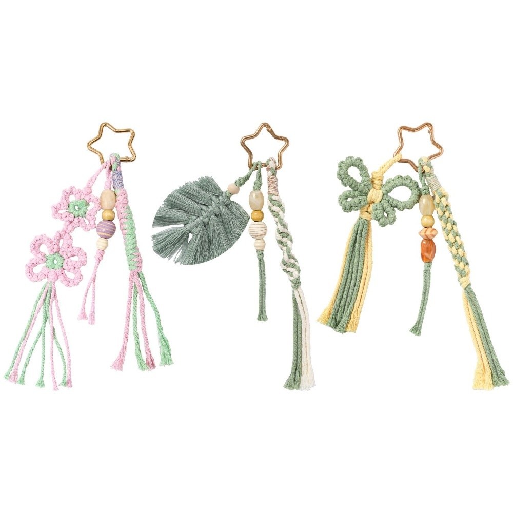Chaveiro Artesanal de Moda, Estilo Campestre, Trançado com Borla e Flor, Pingente para Bolsa de Presente e Chaves de Carro