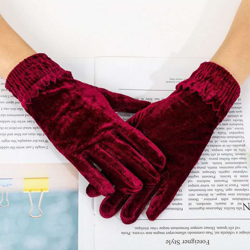 Guantes elásticos de terciopelo dorado para mujer, manoplas cortas finas a la , elegantes, para , banquete, Invierno: 5