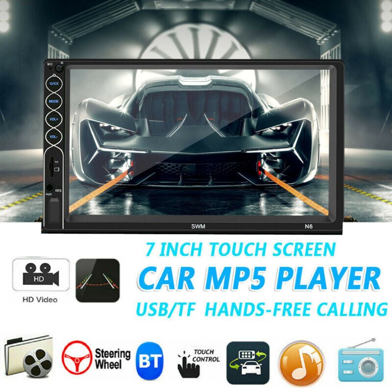 Double DIN 7 Car MP5 Player USB FM Bluetooth Touch Screen Stereo Radio +Camera With Steering wheel remote control Car MP5 Player