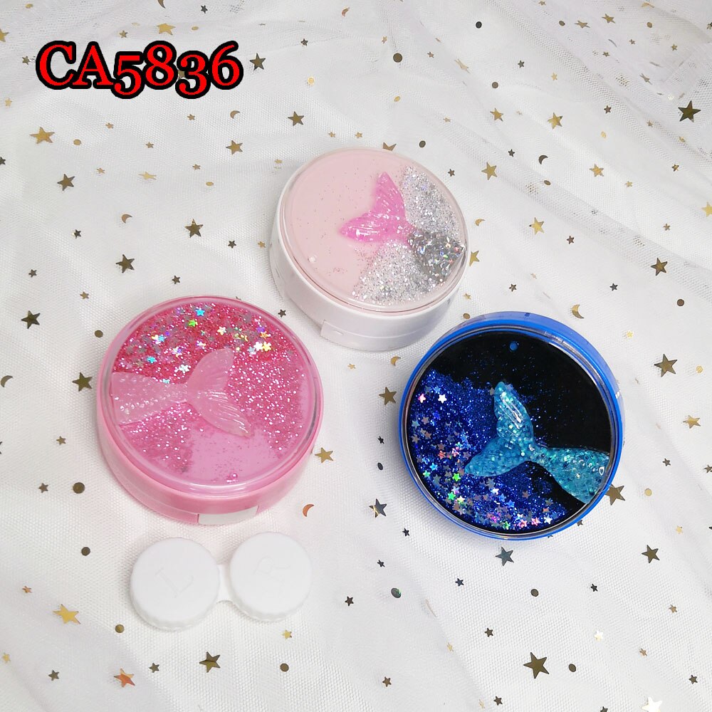 Mermaid Tear Glitter Quicksands Contact Lens Cases with Mirror Box Convenient Contact Lens Case Container CA5836