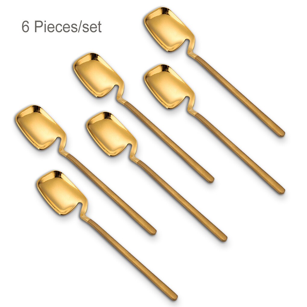 Cucharas de café de acero inoxidable para Bar, restaurante, , Chocolate, leche, mango largo, oro rosa, 6 piezas: 02