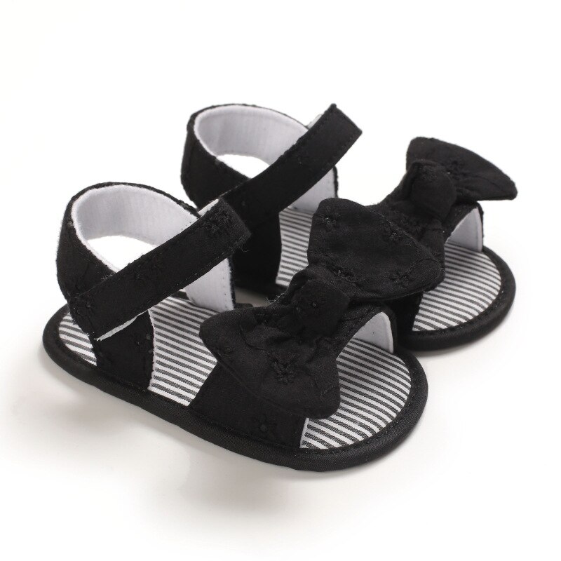 Kid Baby Sandalen Meisjes Zomer Effen Streep Boog Knoop Platte Met 0-18 Monthes Kinderen Leuke Mooie Strik Prinses schoenen: Black