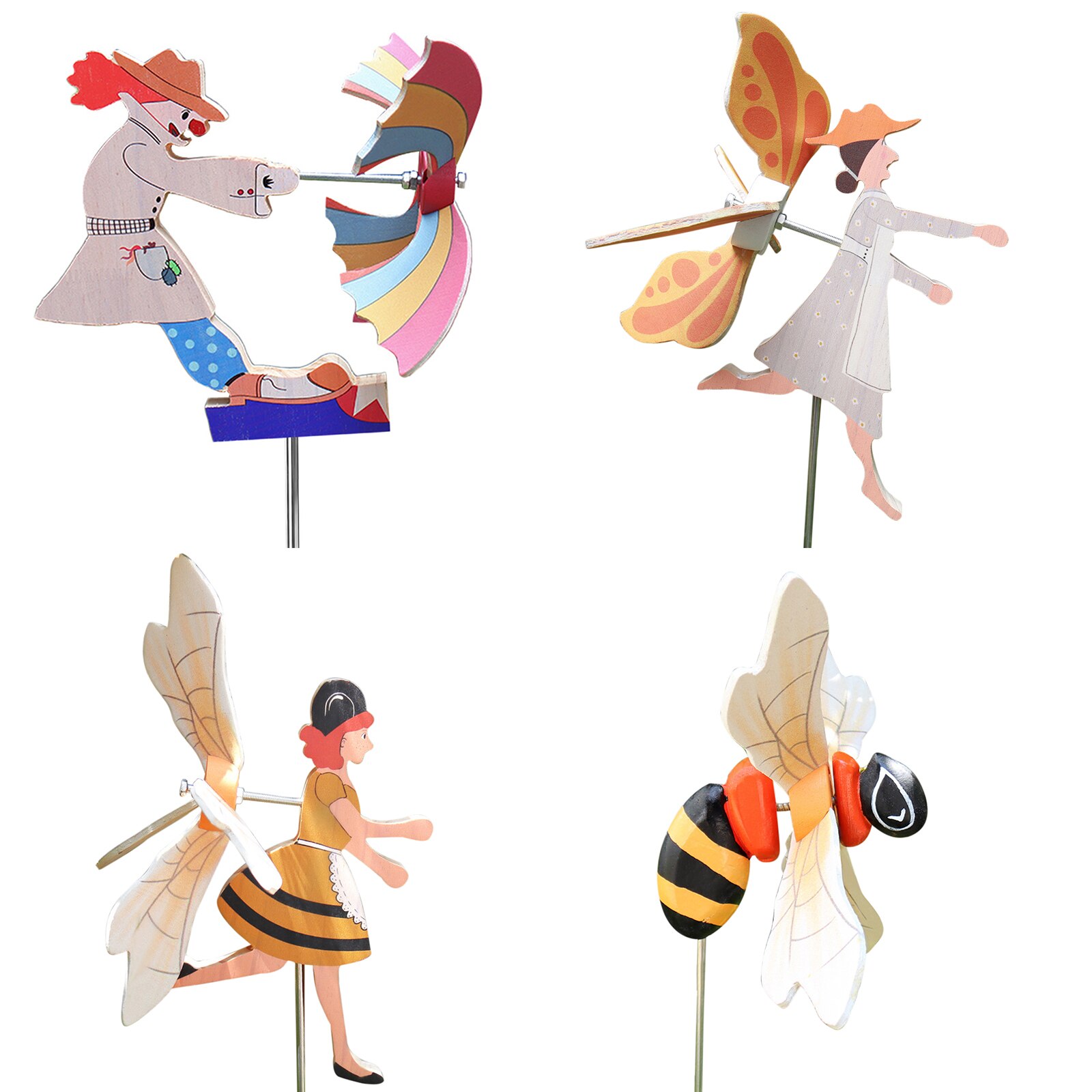 Wooden Windmill Clown Garden Outdoor Statue Wind Spinner Decoration Crafts