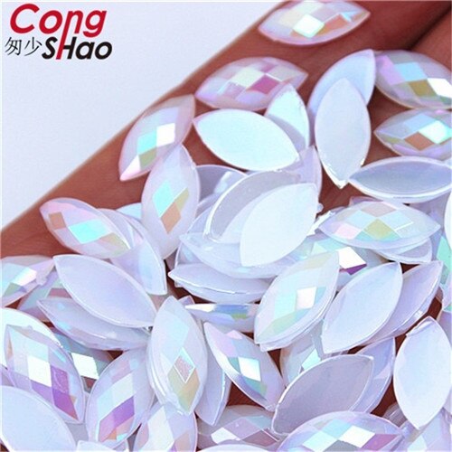 Cong shao 100 stk 7*15mm ab farverige hesteøje flatback akryl rhinestone trim sten og krystaller dekoration tilbehør  wc54: Hvid ab