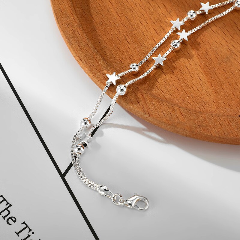 Daiwujan 925 silber-Charme-sterne-armbänder für damen, doppellagig, perlenbox-kette, glücksarmband, Party-sommerschmuck