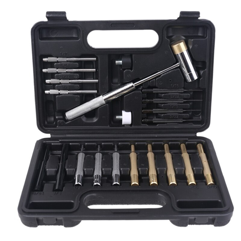 21pcs Punch Tool Set Steel Pin Hammer Brass Leathercraft Repair Maintenance Kit