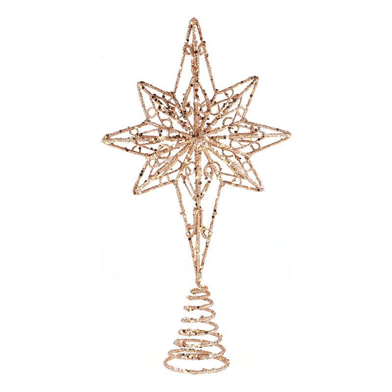 Juletræ topper anis stjerne juletræ topper juletræ topper jern stjerne festival træetop indretning til hjemmefest: Rose guld 16 x 30cm