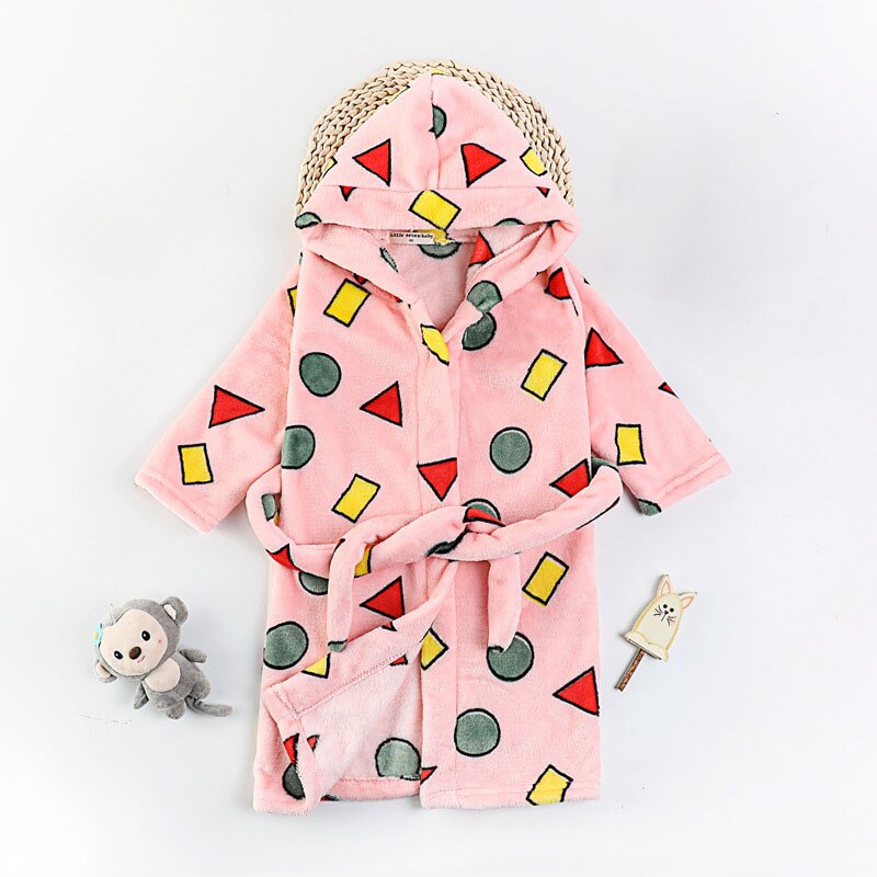 Flannel Kids Robes Children Bathrobe Baby Boy Bath Robe Hooded Bathrobes For Girls Pyjamas Baby Nightgown Kid Sleepwear: Pink / 6T