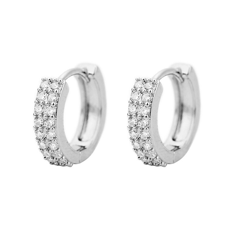 Zwei Ebenen Zirkon Stein Kleine Band Ohrringe Für Frauen Mehrfarbig glänzend Regenbogen Huggies Charme durchbohren Ohrring Schmuck Größe 10mm: SilverWhite