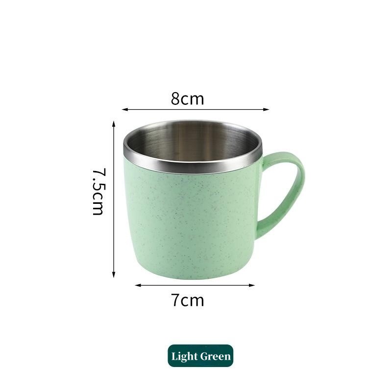 Tazas de acero inoxidable antiescaldado de doble capa, mango de plástico, taza para café, leche, té, bebidas, taza de agua para el hogar y la Oficina: Verde claro
