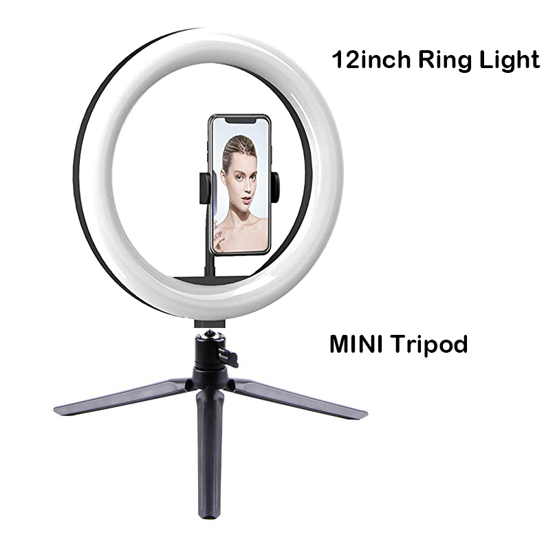 12 "Selfie Ringlamp Met Aluminium Statief, Bluetooth Afstandsbediening, Voor Video, Foto 'S, Make-Up,3 Kleurmodus Controller, Usb Aangedreven: WHITE