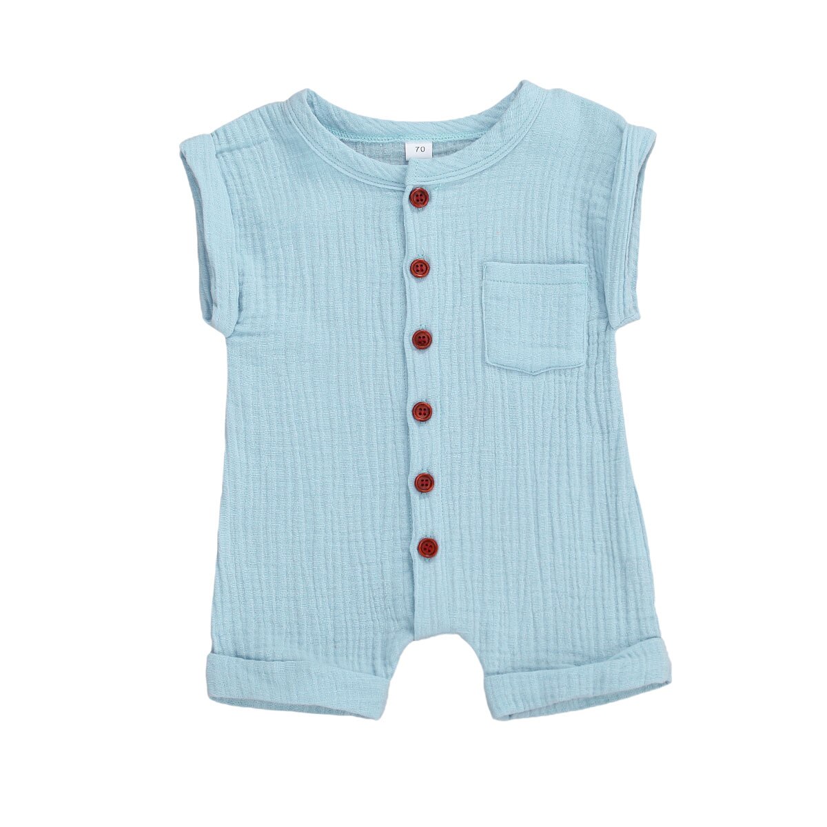 Baby Jongen Korte Mouwen Jumpsuit Zomer Mode Effen Kleur Single-Breasted Een Stuk Korte Broek: Blauw / 12m