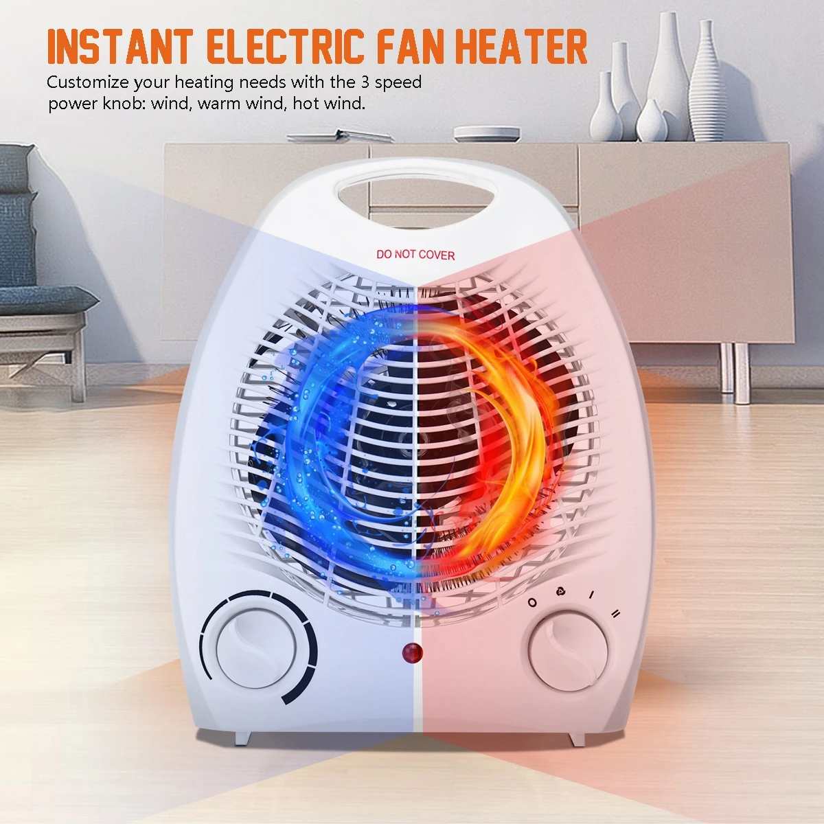 2In1 1000/2000W Electric Heater Cooler Kitchen Office Desktop Warm Air Heater Fan PTC Silent Fast Heat Thermostat Home Appliance