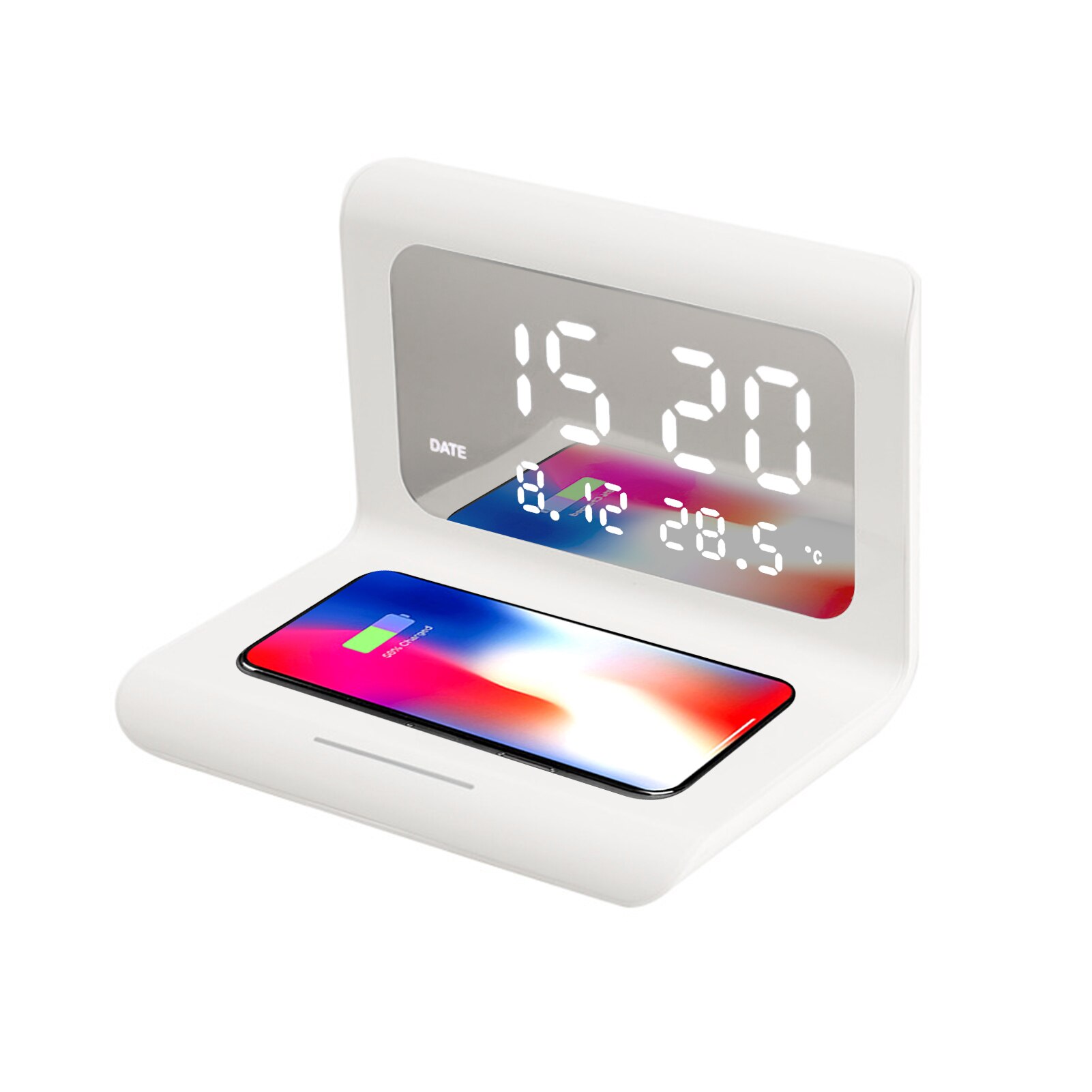 2 in1 trådløse oplader pad vækkeur digital led elektrisk vækkeur termometer qi trådløs opladning pad station til telefon: W