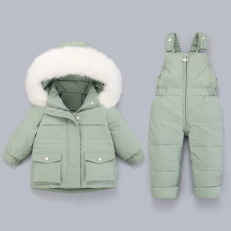 Conjuntos de roupas de inverno para crianças, jaqueta e conjuntos de neve para crianças pequenas, menino e menina, casaco grosso de parca-30 ℃: Green / 3T