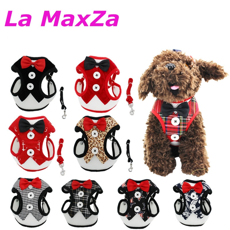 NOVEDAD DE VERANO correas de perro Sets de arneses de lona transpirables con corbata Gato al aire libre vestido para andar ropa para de mascotas del producto