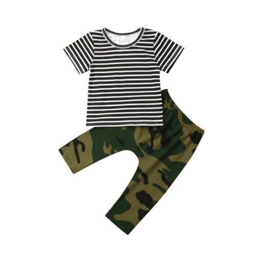 Pasgeboren Baby Jongen Meisje Camo T-shirt Top + Camouflage Broek Outfit Kleding