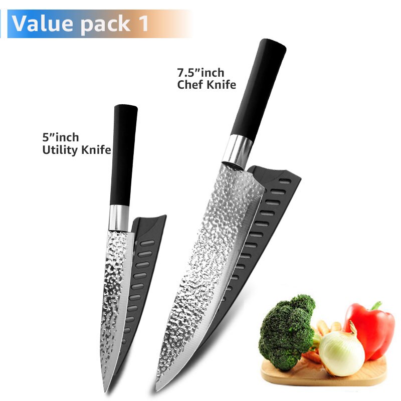 Chef Messen 6 Set Professionele Japanse Keukenmessen Hoge Carban Rvs Vlees Cleaver Fruit Mesje Koksmes: A