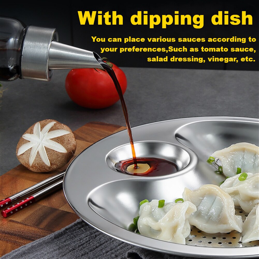 Thick Stainless Steel Vinegar Dish Dumpling Plate Drain Double Tray Fruit Tray Serving Platter Portion Dish Kitchen Tool