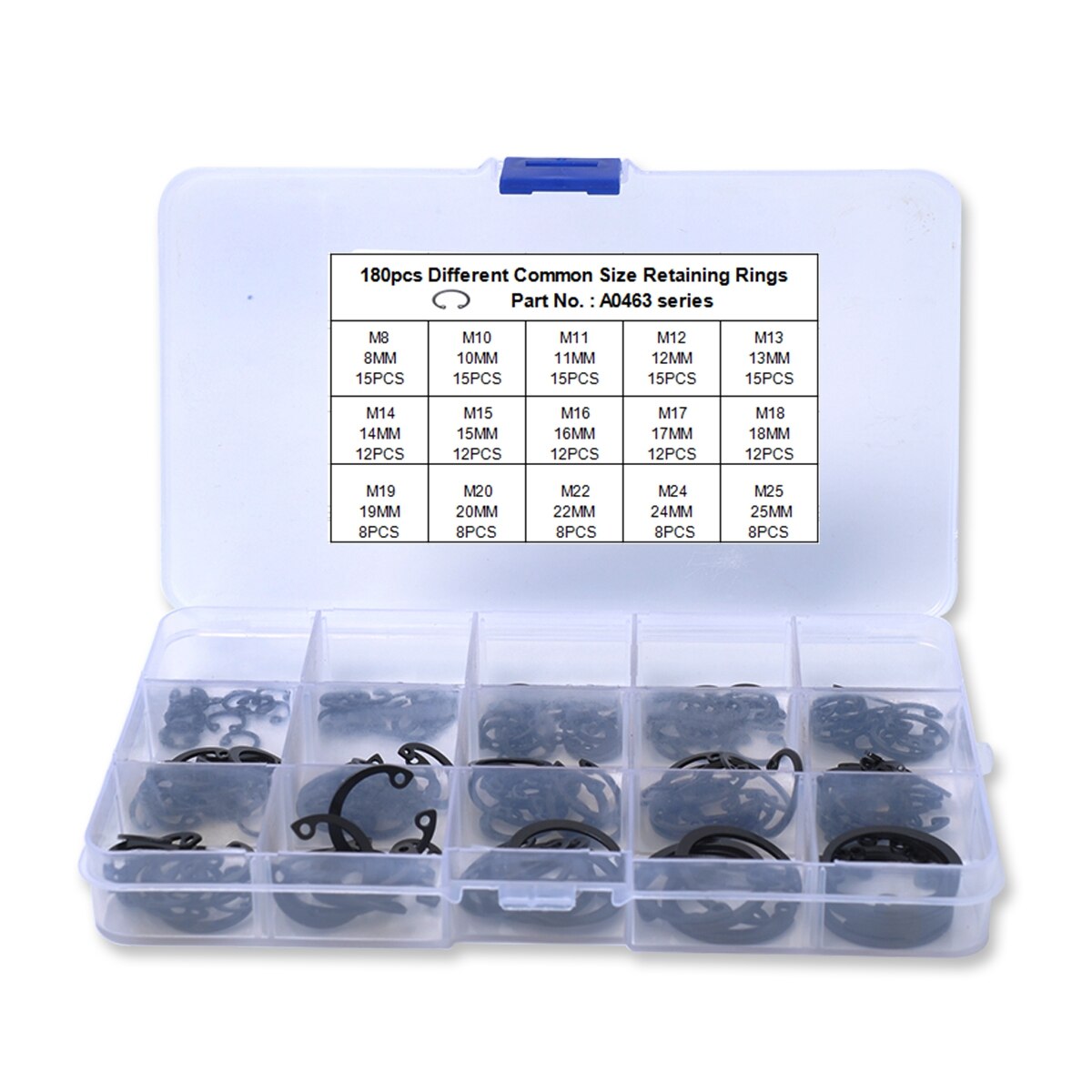 180-PC Circlip Car Snap Ring Assortment 8 Different Common Size Retaining Rings