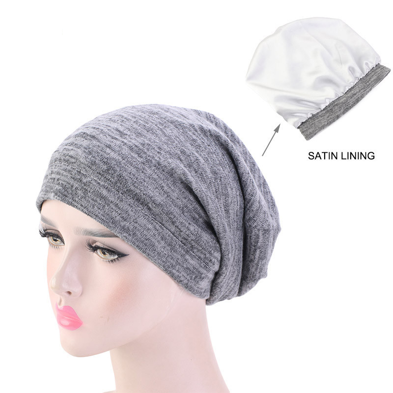 unisex donna uomo cappello da notte gonfio berretto fodera in raso notte berretto da notte cura dei capelli cofano copertura per la perdita dei capelli cappellino da notte Maglione cappelli: buio grigio