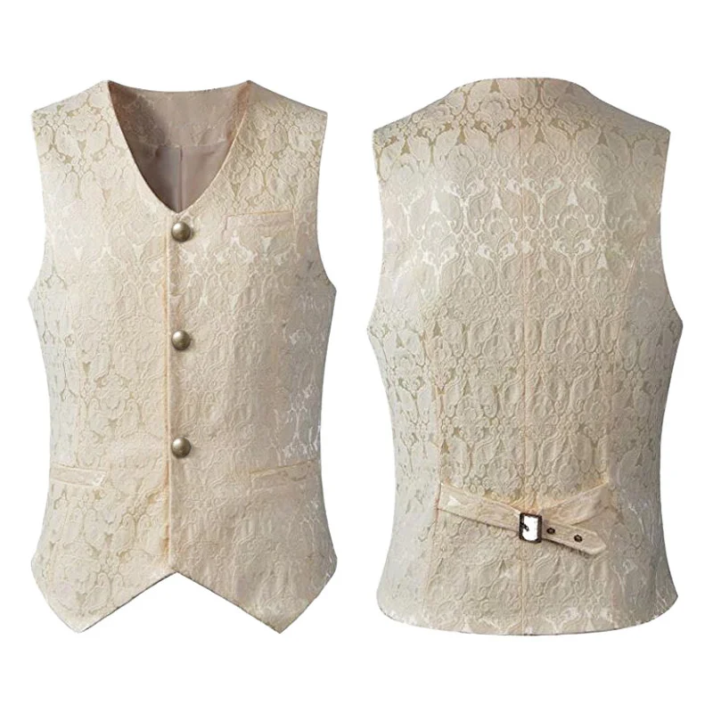 Gilet Steampunk Renaissance pour hommes, manteau gothique Jacquard, simple boutonnage, robe formelle d'affaires, pour costume, 2024: S / Bleu