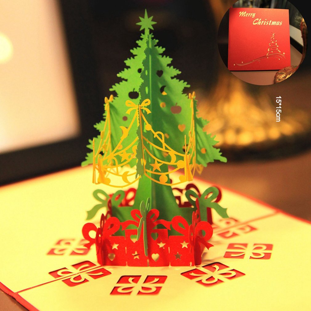 3D Kerstboom Card Papercraft Pop Up Wenskaarten Kerst Groet Kaart Voor Kerst Decoratie