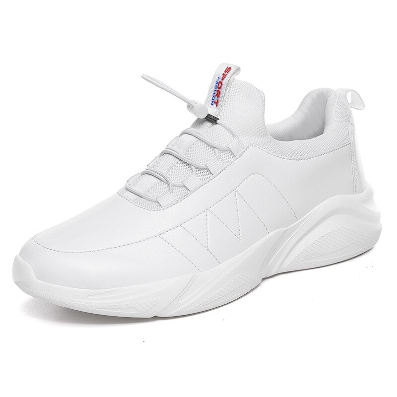 Forår efterår mænd ungdom fritidssko sort hvid fritidssko til drenge plus size herresko komfortable lædersneakers: Hvid / 7