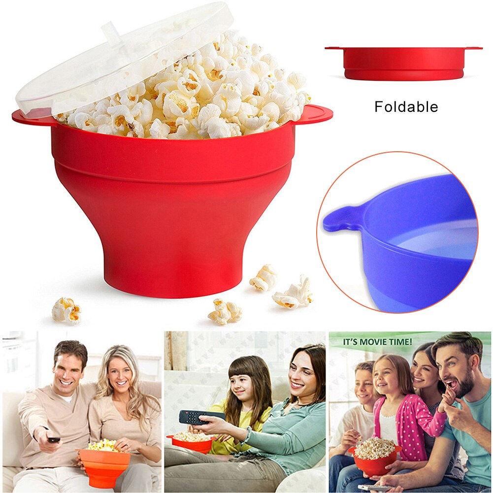 Silicone Microwave Popcorn Popper with Lid Home Microwave Popcorn Makers with Handle Collapsible Popcorn Bowl MSU88