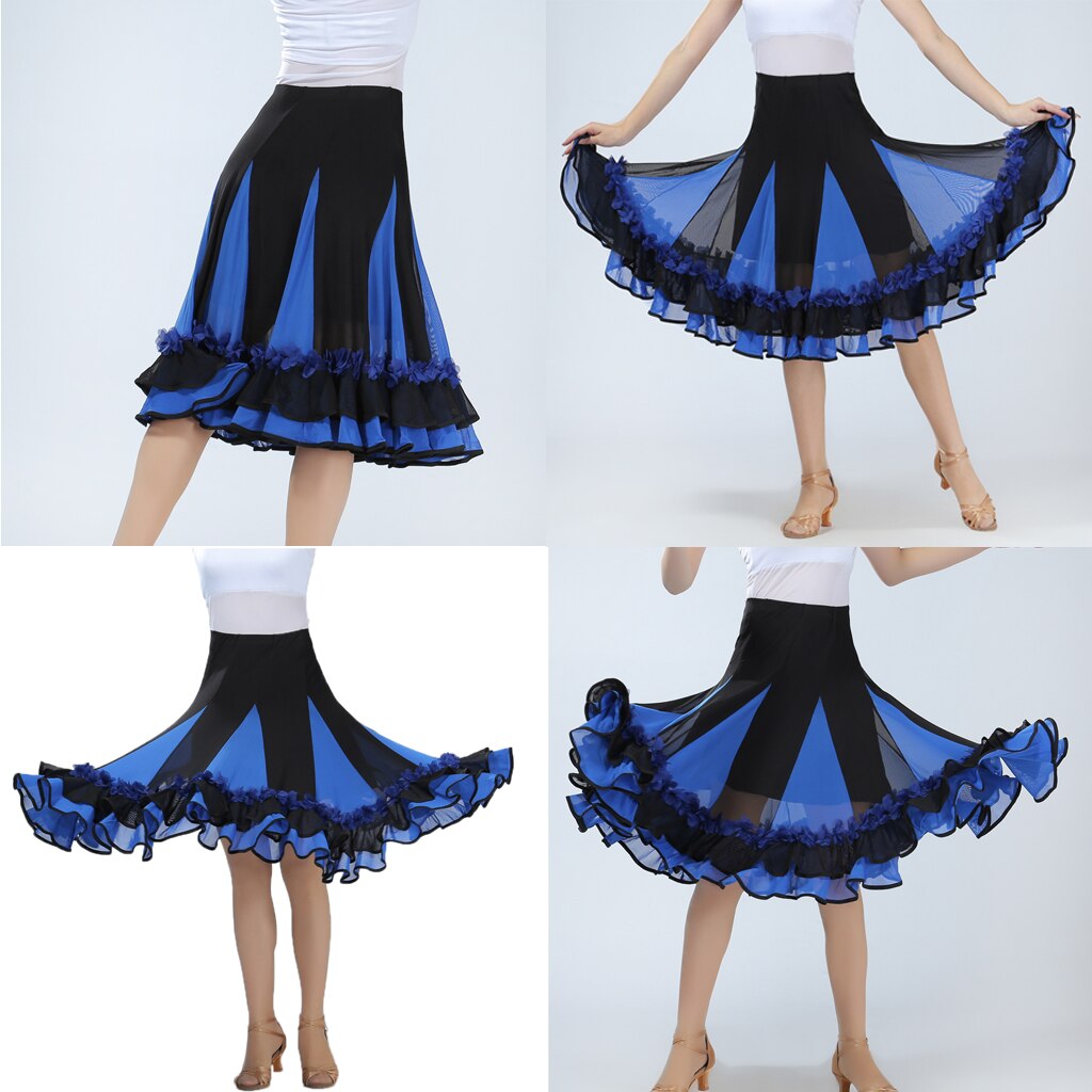 Falda de baile larga con vuelo suave para fiestas de vals estándar Flamenco para salón de baile para mujer: Royalblue