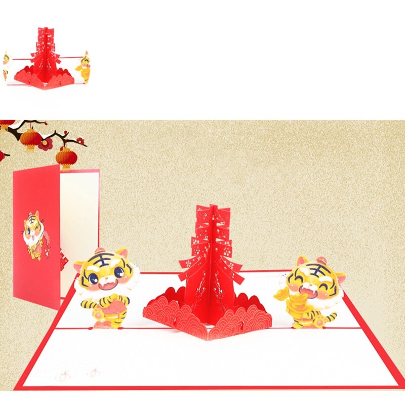 Carte Pop-Up chinoise 3D de nouvel an 2022, cartes de vœux de tigre mignonnes avec enveloppe pour fête du Festival de printemps, décoration, fait à la main