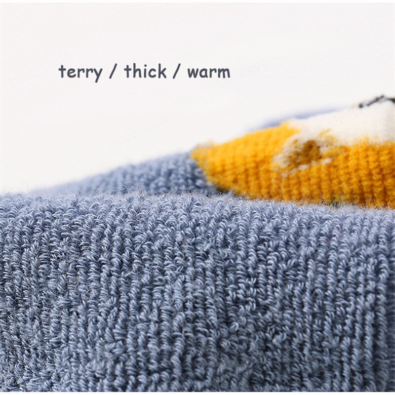 Kids Socks Baby Boy Winter Warm Socks Anti-slip Cartoon Animals Cotton Terry Thicken Socks Floor Home Rubber Sole Lion Fox Bear
