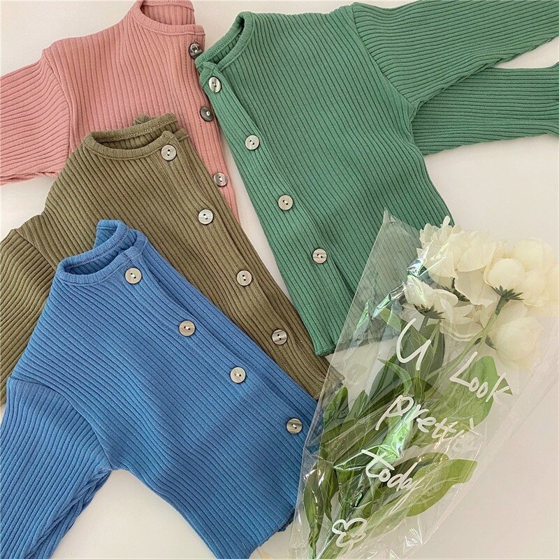 Efterårs strikket cardigan til drenge og piger baby knap sweater baby baby strik frakke