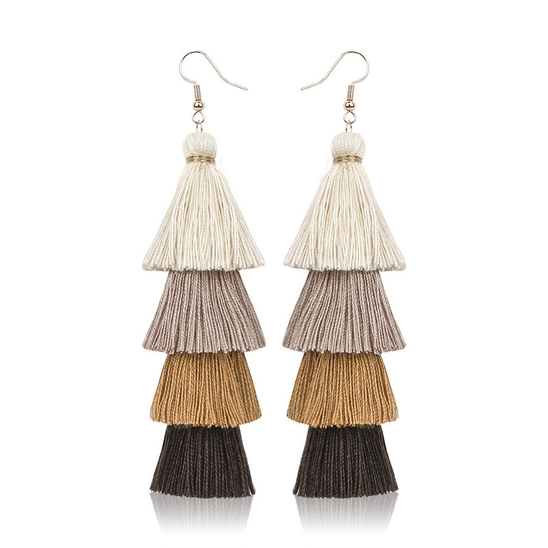 Bohemian 4 Gelaagde Kwastje Oorbellen Voor Vrouwen Etnische Lange Fringe Multi kleur Verklaring Dangle Earring Meisjesschoenen Sieraden: Puur Goud Kleur