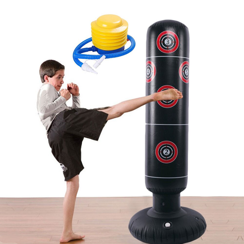 Columna de boxeo inflable Vertical, 1,6 m, para adultos y niños, cilindro de vaso grueso para Fitness, saco de boxeo de descompresión, columna de soplado