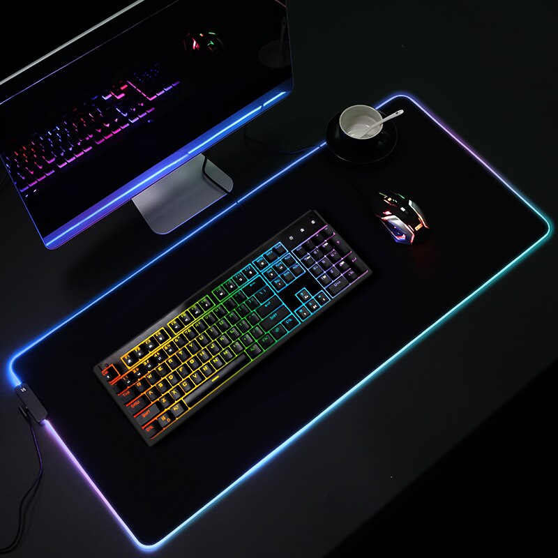 Alfombrilla de ratón RGB personalizada para Gaming alfombrilla de ratón para Gaming, color negro, LED, XXL Alfombrillas grandes de ratón, gran alfombra de escritorio con Teclado retroiluminado de 90x40mm