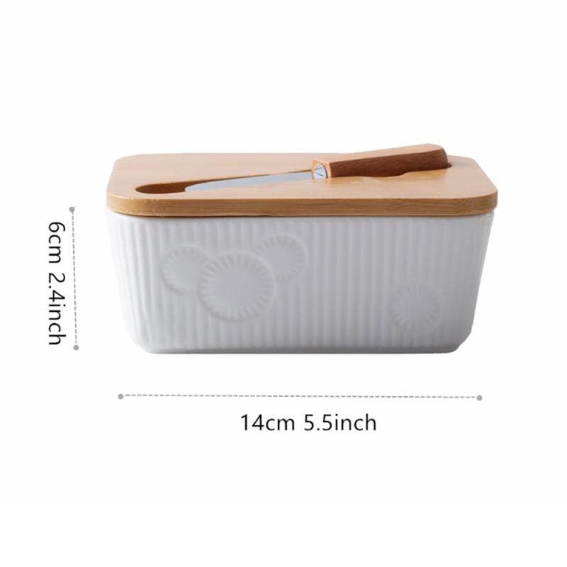 Large butter tray with lid sealed butter food storage fresh-keeping box box pure white ceramic