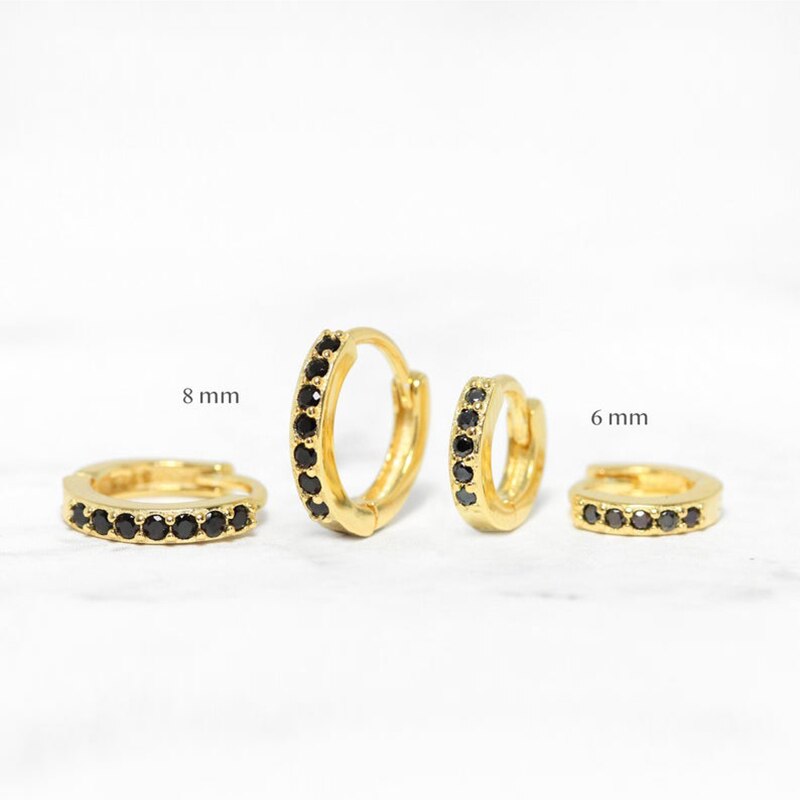 Luksus bling sort ziron 925 sterlingsølv pendientes ørebensspænde til jubilæums forlovelsesfest piercing bøjle øreringe: Guldfarve / 8mm