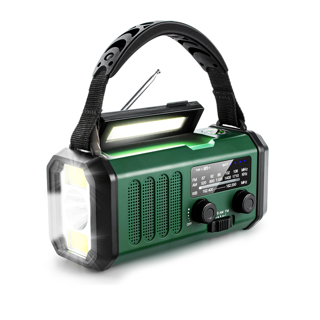 Woopker Radio E30 10000mAh Radio awaryjne FM Solar Generator korby ręcznej AM/FM/NOAA LED Przenośne radio SOS Alarm Power Bank: green