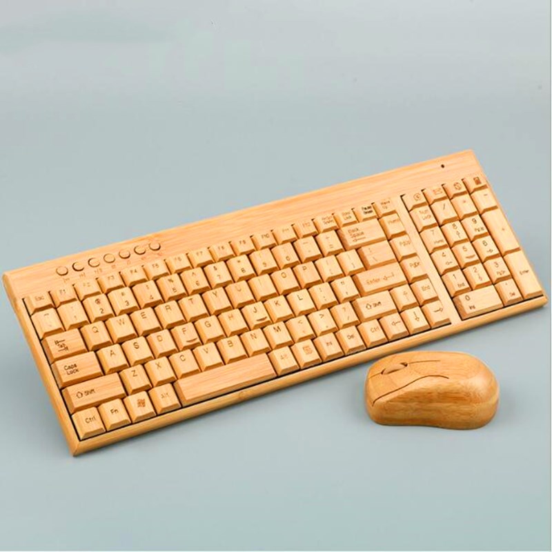 Bamboo Keyboard Mouse Wireless Combo Set For Laptop PC Office USB Plug and Play ,Natural Mice Keyboard Novelty High-end