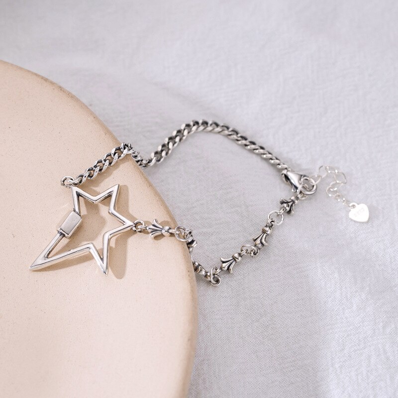 Anenjery vintage onregelmatige splitsende pentagram ketting thaise zilveren armband voor vrouwen verstelbare armband sieraden s -b400