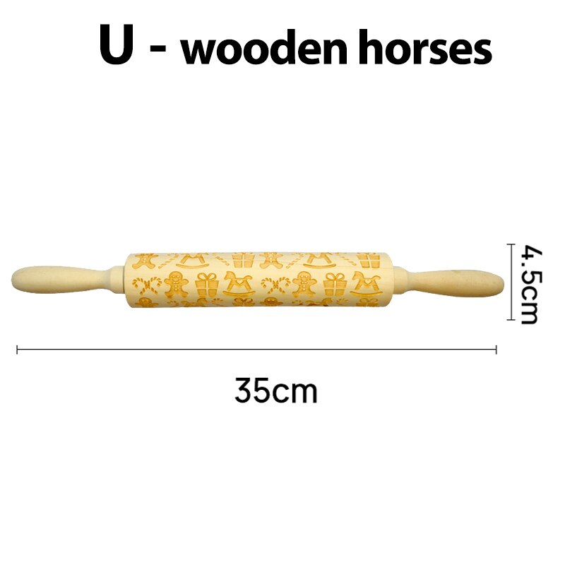 Christmas Embossing Rolling Pins With Patterns Wooden Roller Baking Embossed Cookies kitchen tools elk Snowflak: U-wooden horse