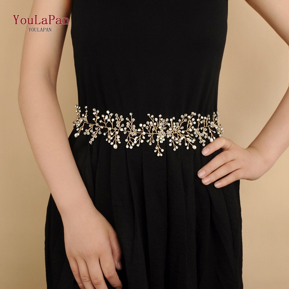 YouLaPan SH10 Goldene Hochzeit Gürtel Perlen Kristall Gürtel Handgemachte Strass Gürtel für Hochzeit Zubehör Goldenen Braut Schärpe Gürtel