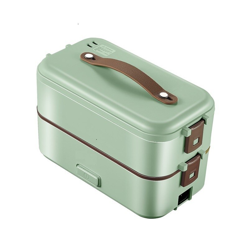 Double-layer Lunch Box Food Container Portable Electric Heating Insulation Dinnerware Food Storage Container Bento Lunch Box: Double-layer green