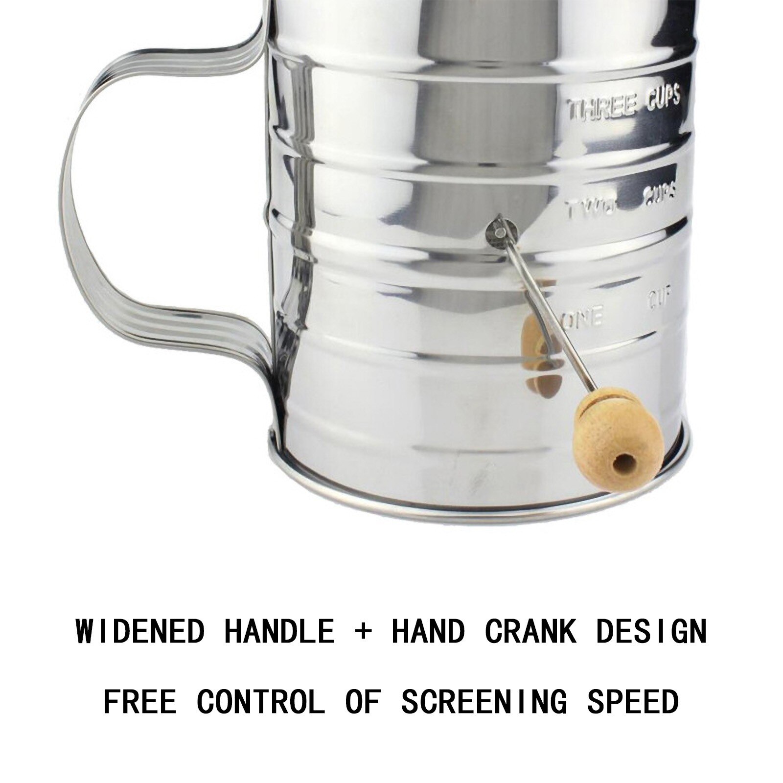 3-cup Stainless Steel Rotary Hand Crank Flour Sifter With 2 Wire Agitator Baking Tool Kitchen Tools Crank Flour Sifter Shaker