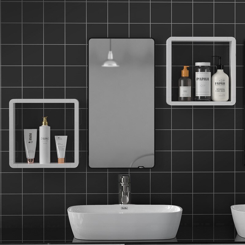 Toilethylde badeværelse opbevaring organisation vandtæt væg hylder støvtæt plast opbevaringshylde med spejl dør til badeværelse