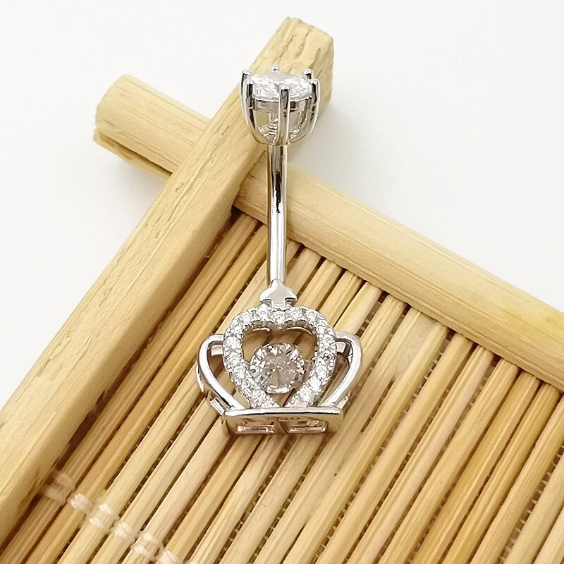 Hellolook 925 bauchnabelpiercings aus sterlingsilber mit kristall-zirkonia-krone – sexy körperschmuck