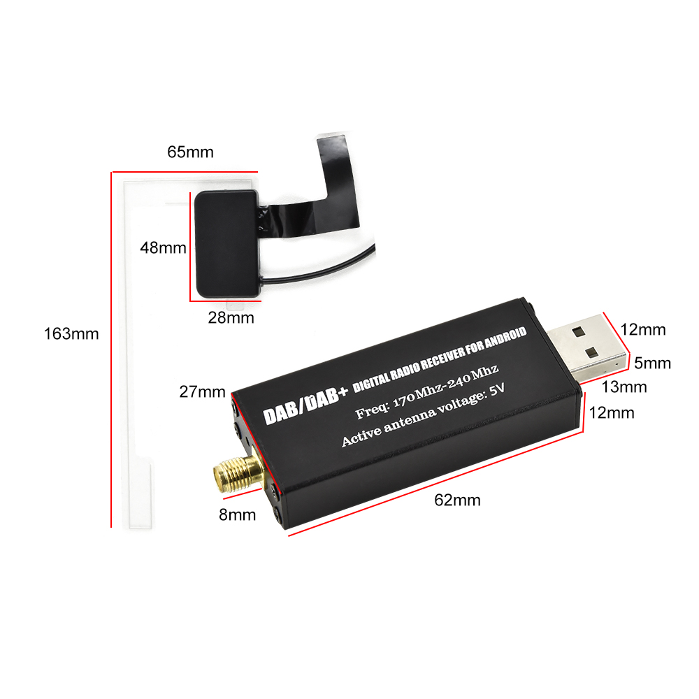 Podofo dab + antenne med usb adapter android bilradio gps stereo mottaker spiller for universal