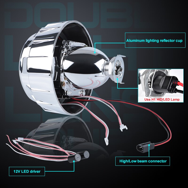 Lente de proyector Bi Led de doble Ojo de Ángel, 3,0 y 4,0 pulgadas, blanco, rojo, azul, Ojo de Ángel, readaptación H7, conjunto de Faros para automóvil, H4, 2,5
