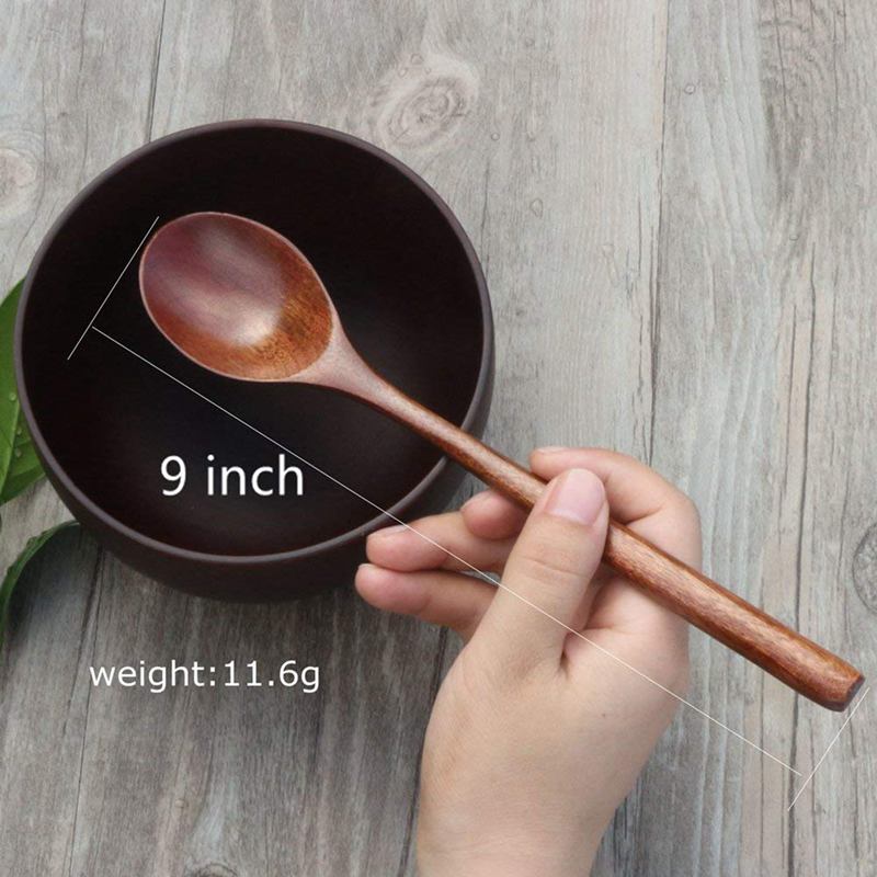 Wooden Spoons, 6 Pieces Wood Soup Spoons for Eating Mixing Stirring Cooking, Long Handle Spoon with Japanese Style Kitchen U